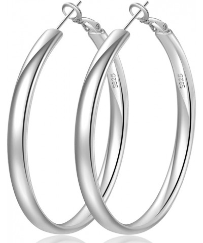 4MM Wide S925 Sterling Silver Hoop Earrings Hypoallergenic Extra Large Silver Hoop Earrings for Women Lightweight Oversize Bi...