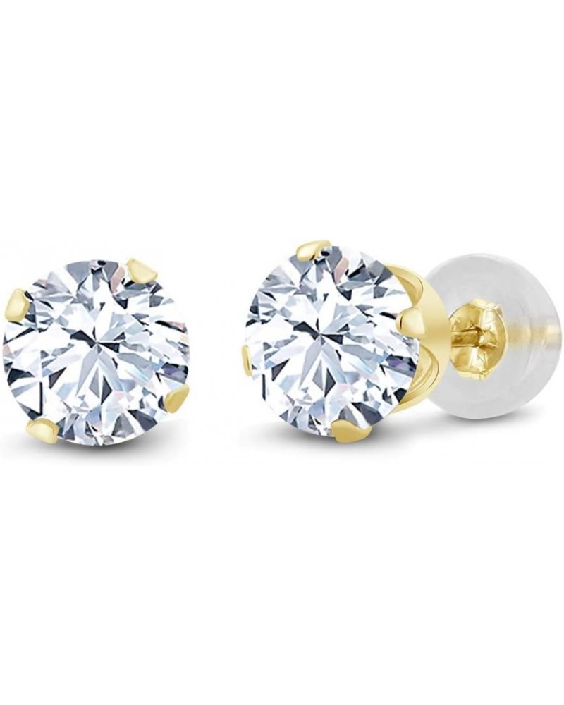 14K Yellow Gold White Topaz Stud Earrings For Women (2.00 Cttw, Gemstone Birthstone, Round 6MM) $45.00 Earrings