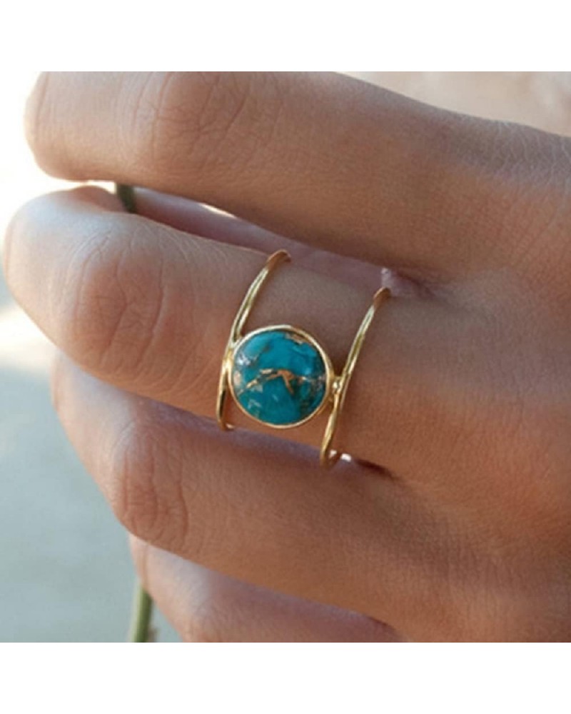 Natural Gem Women's Ring 14k Gold Plated Filled Oval Cut turquoise Natural Bohemian Jewelry Handmade Personalized Simple Ring...