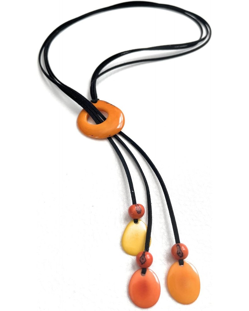 Tagua Necklace in Orange, Organic Tagua Nut Jewelry TAG706, Tagua Lariat Necklace 30 inches, Adjustable $10.66 Necklaces