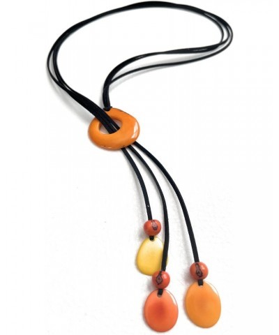 Tagua Necklace in Orange, Organic Tagua Nut Jewelry TAG706, Tagua Lariat Necklace 30 inches, Adjustable $10.66 Necklaces