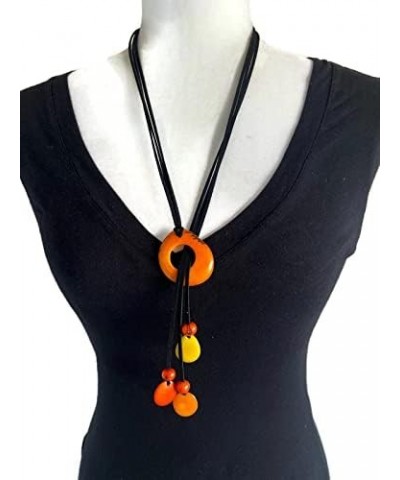 Tagua Necklace in Orange, Organic Tagua Nut Jewelry TAG706, Tagua Lariat Necklace 30 inches, Adjustable $10.66 Necklaces