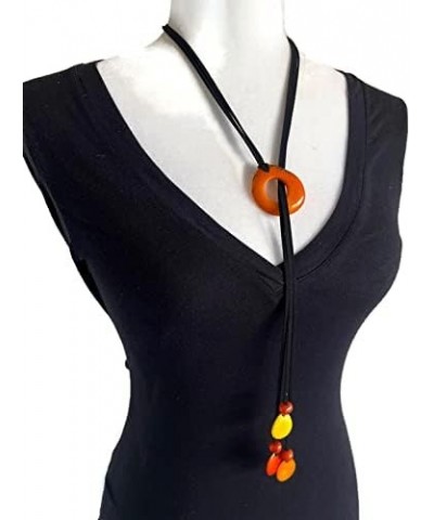 Tagua Necklace in Orange, Organic Tagua Nut Jewelry TAG706, Tagua Lariat Necklace 30 inches, Adjustable $10.66 Necklaces