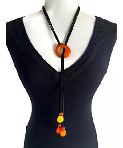 Tagua Necklace in Orange, Organic Tagua Nut Jewelry TAG706, Tagua Lariat Necklace 30 inches, Adjustable $10.66 Necklaces