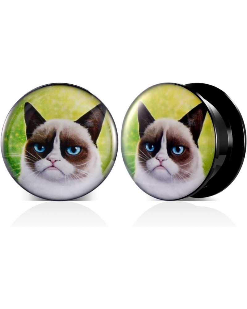 1 Pair Acrylic Solid Screw On Ear Plugs Tunnels Resin Allergy Free Stretcher Egyptian Cat Goddess Egypt Mythology Color Drawi...