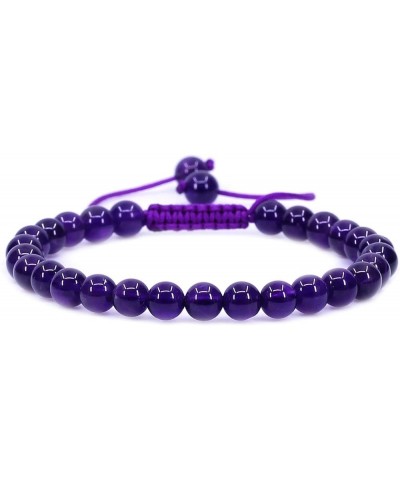 Gem Semi Precious Gemstones 6mm Round Beads Stone Crystal Adjustable Braided Bracelets Unisex Purple A Grade Amethyst $7.73 B...