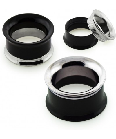 2 Tone Solid Black Acrylic with 316L Surgical Steel Internally Threaded Flesh Tunnel Ear Plug - Sold by Piece 5.0 Millimeters...