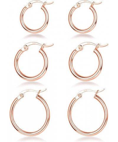 3 Pairs 925 Sterling Silver Hoop Earrings | Small White Gold Plated Hoop Earrings for Women Girls (13mm,15mm,20mm，25mm,30mm,4...