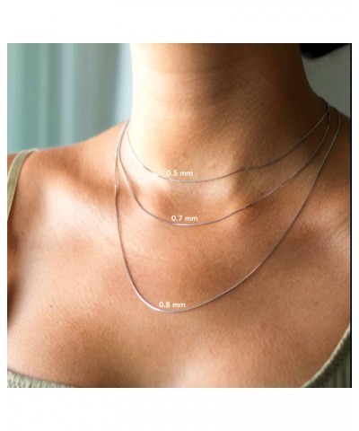 14k White Solid Gold Mirror Box Chain Necklace, 0.7mm $91.20 Necklaces