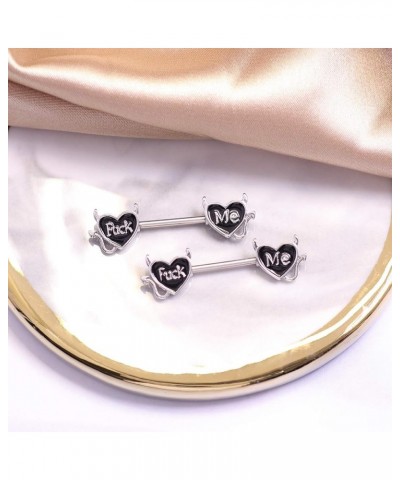 Cum Here Nipple Ring 14G 316LSurgical Steel Nipple Barbell Heart Shape Devil Body Piercing Jewelry for Women Men…… Style D $8...