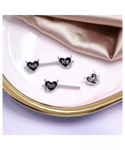 Cum Here Nipple Ring 14G 316LSurgical Steel Nipple Barbell Heart Shape Devil Body Piercing Jewelry for Women Men…… Style D $8...