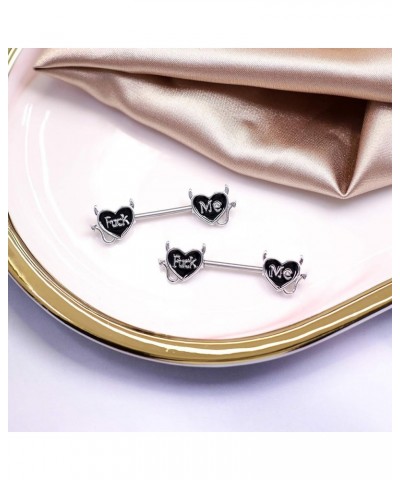 Cum Here Nipple Ring 14G 316LSurgical Steel Nipple Barbell Heart Shape Devil Body Piercing Jewelry for Women Men…… Style D $8...