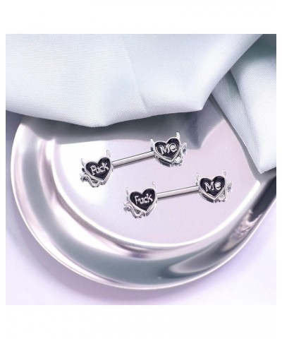 Cum Here Nipple Ring 14G 316LSurgical Steel Nipple Barbell Heart Shape Devil Body Piercing Jewelry for Women Men…… Style D $8...