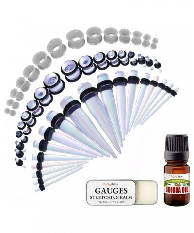 55PC Gauges Kit 14G-12mm - Aftercare Jojoba Oil, Ear Stretching Balm Wax - Transparent Aurora $14.99 Body Jewelry