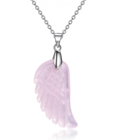 Crystal Pendant Necklace for Women Men,925 Sterling Silver Chain Hand Carved Healing Stone Single Angel Wing Charms Jewelry G...