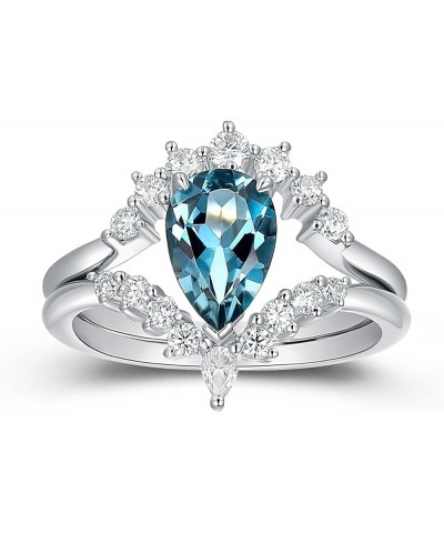 Moissanite Ring - 925 Sterling Silver Wedding Band - Topaz Wedding Sets - Retro 1.50 Carat Natural London Blue Topaz Ring - P...