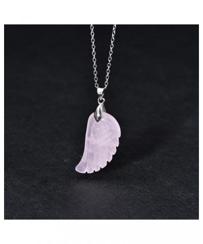 Crystal Pendant Necklace for Women Men,925 Sterling Silver Chain Hand Carved Healing Stone Single Angel Wing Charms Jewelry G...