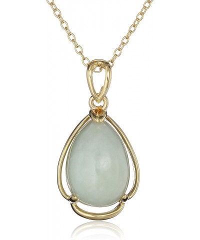 18K Yellow Gold Plated 925 Sterling Silver Genuine Green Jade Open Teardrop Pendant Necklace or Drop Earrings Pendant Necklac...