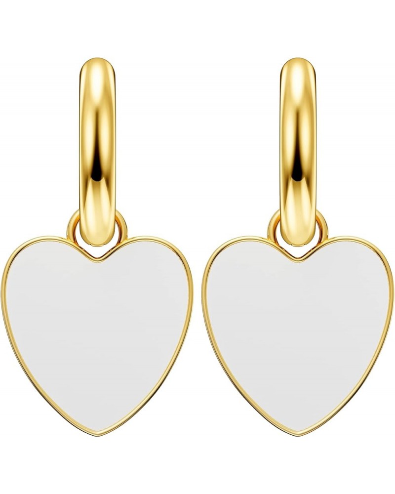 Thick 14K Gold Plated Heart Dangle Drop Earrings, Sparkling Dainty Earrings for Women Gift Big White Heart $10.79 Earrings