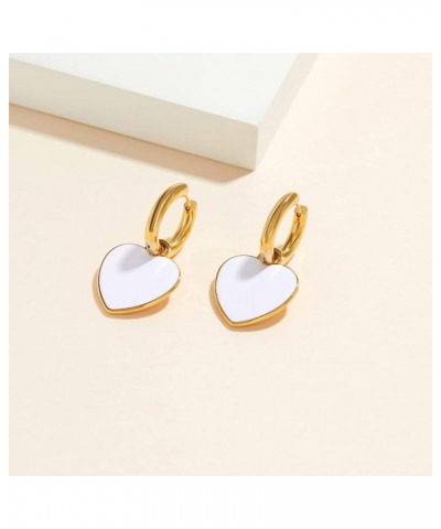 Thick 14K Gold Plated Heart Dangle Drop Earrings, Sparkling Dainty Earrings for Women Gift Big White Heart $10.79 Earrings