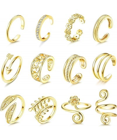 12PCS Adjustable Toe Rings for Women Gold Silver Black Open Toe Rings Set Flower Arrow Leaf heart CZ Tail Pinky Band Rings Su...