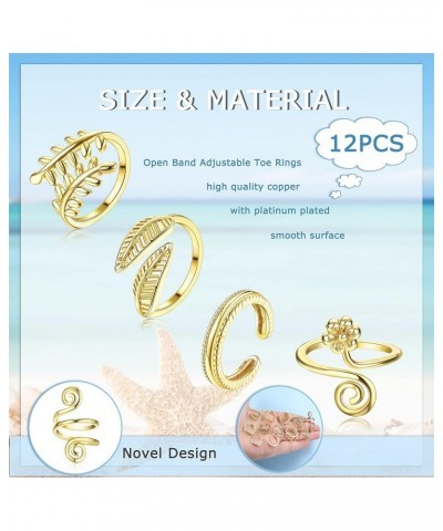 12PCS Adjustable Toe Rings for Women Gold Silver Black Open Toe Rings Set Flower Arrow Leaf heart CZ Tail Pinky Band Rings Su...