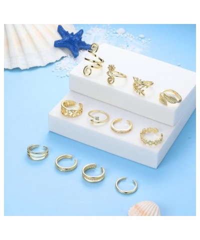 12PCS Adjustable Toe Rings for Women Gold Silver Black Open Toe Rings Set Flower Arrow Leaf heart CZ Tail Pinky Band Rings Su...