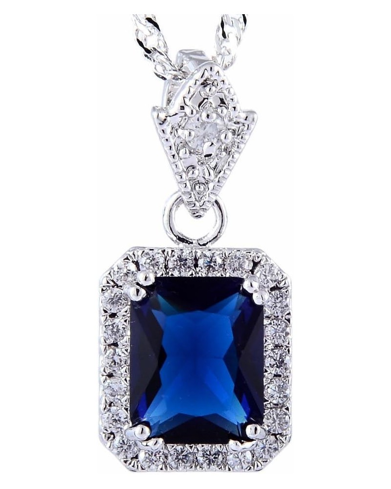 Pendant with 18" Chain & Rectangular Cut CZ [6 Colors available] in White Gold Plated, Simple Modern Elegant Blue $7.97 Neckl...