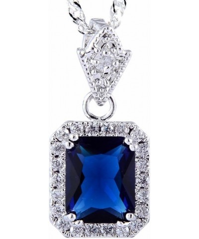 Pendant with 18" Chain & Rectangular Cut CZ [6 Colors available] in White Gold Plated, Simple Modern Elegant Blue $7.97 Neckl...