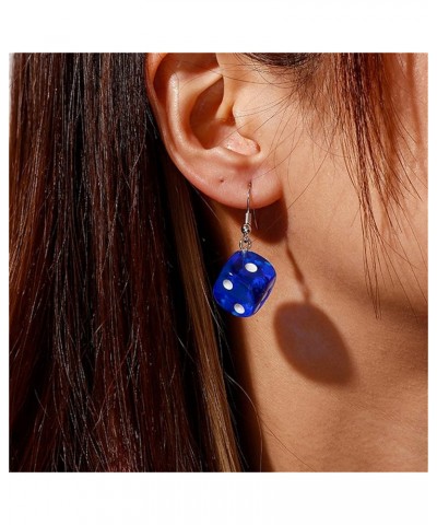 Resin Weird Cute Funny 3D Dice Dangle Earrings Cool Punk Cubic Dice Geometric Drop Earrings Party Jewelry Blue $3.72 Earrings