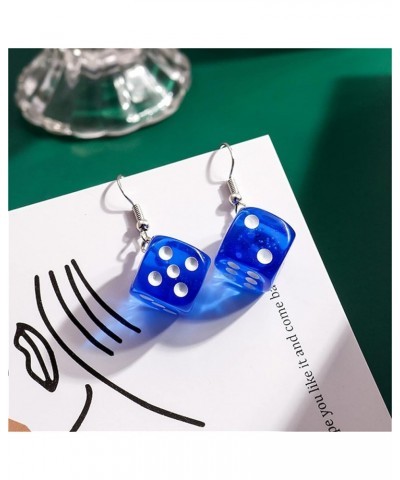 Resin Weird Cute Funny 3D Dice Dangle Earrings Cool Punk Cubic Dice Geometric Drop Earrings Party Jewelry Blue $3.72 Earrings