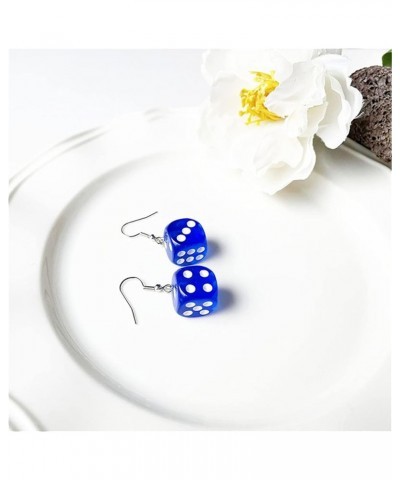 Resin Weird Cute Funny 3D Dice Dangle Earrings Cool Punk Cubic Dice Geometric Drop Earrings Party Jewelry Blue $3.72 Earrings