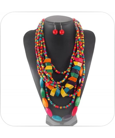 African Necklace Earrings Set for Women Colorful Multilayer Beaded Necklace Layered Chunky Necklace African Jewelry Gifts afr...