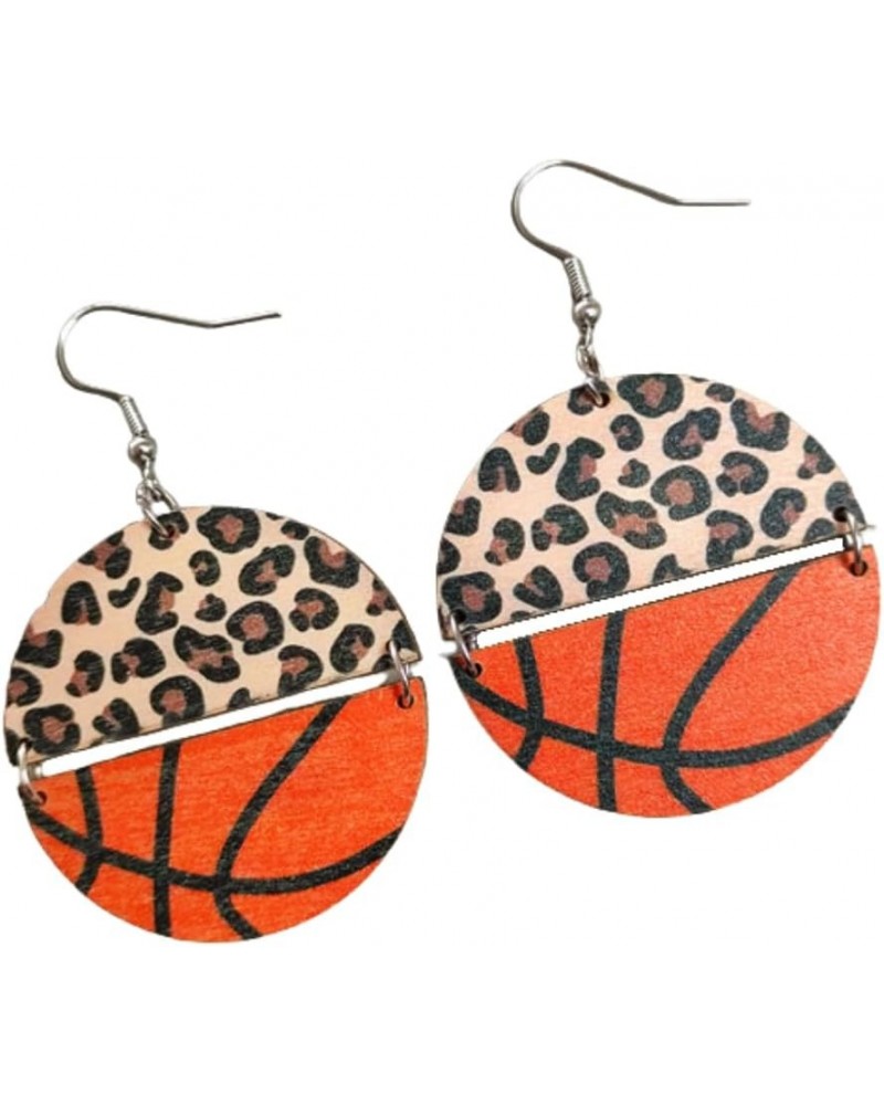 Wooden Football Soccer Baseball Basketball Volleyball Leopard Print Earrings Boho Sports Game Teardrop Heart Round Shape Drop...