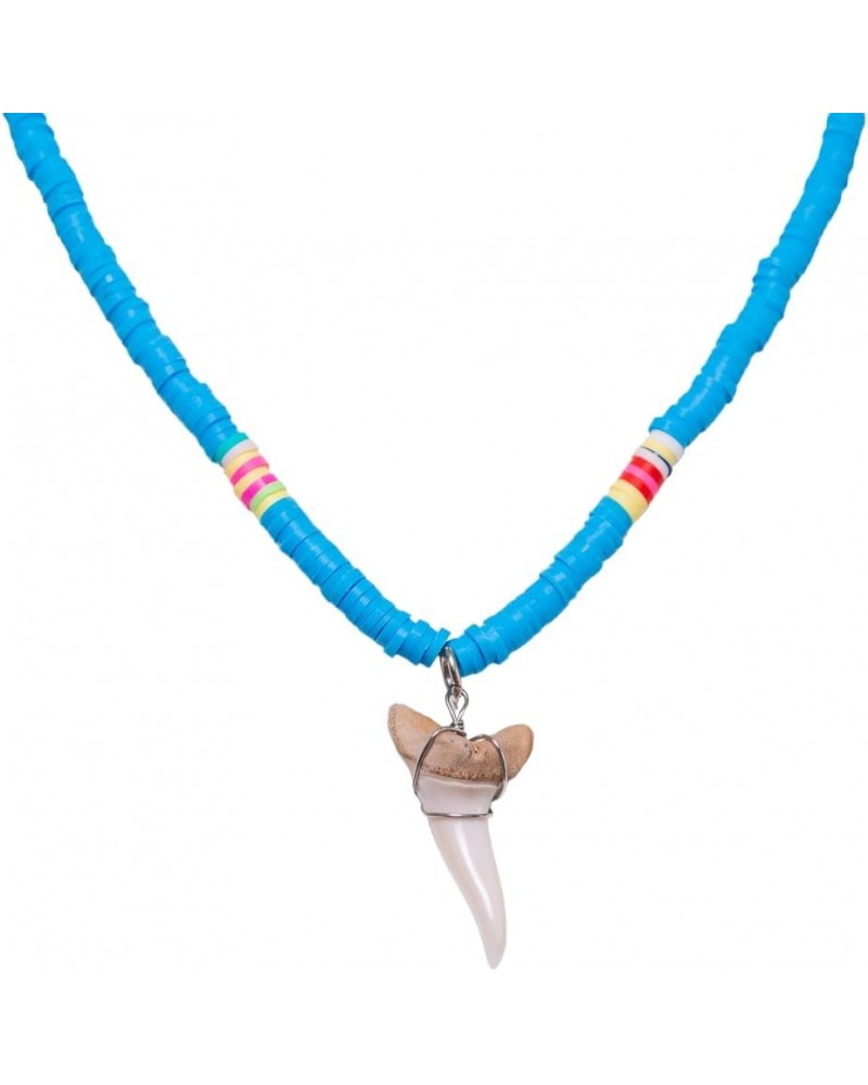 Shark Tooth on Vinyl Fimo Heishi Beads Necklace (16" 3N) Blue $11.37 Necklaces