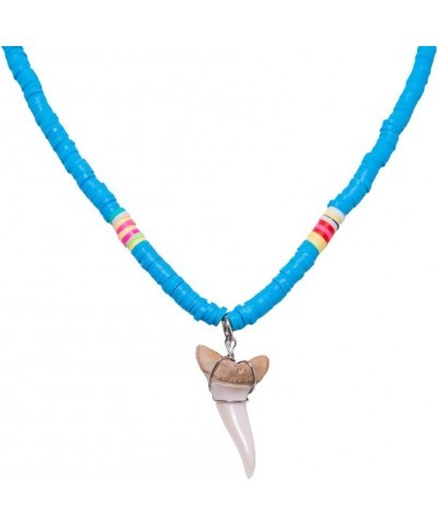 Shark Tooth on Vinyl Fimo Heishi Beads Necklace (16" 3N) Blue $11.37 Necklaces