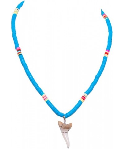 Shark Tooth on Vinyl Fimo Heishi Beads Necklace (16" 3N) Blue $11.37 Necklaces