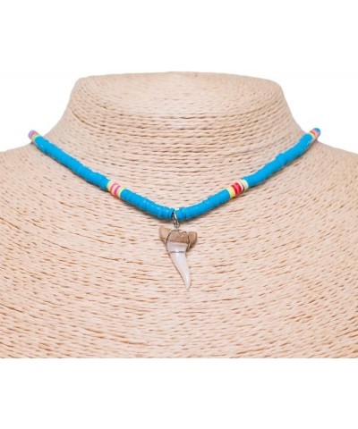 Shark Tooth on Vinyl Fimo Heishi Beads Necklace (16" 3N) Blue $11.37 Necklaces