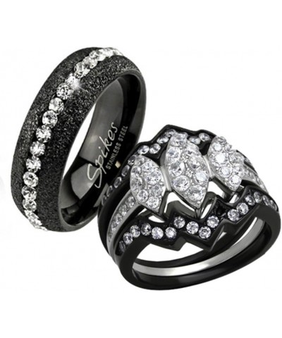 His Hers 4 Piece Black Ion Plated Stainless Steel Wedding Engagement Ring Band Set Size Women's 07 Men's 06 $16.25 Sets