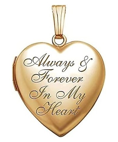 14k Yellow Gold Filled Always & Forever In My Heart Photo Locket - 3/4 inch x 3/4 inch - Includes 18 inch Chain Locket + 1 Ph...