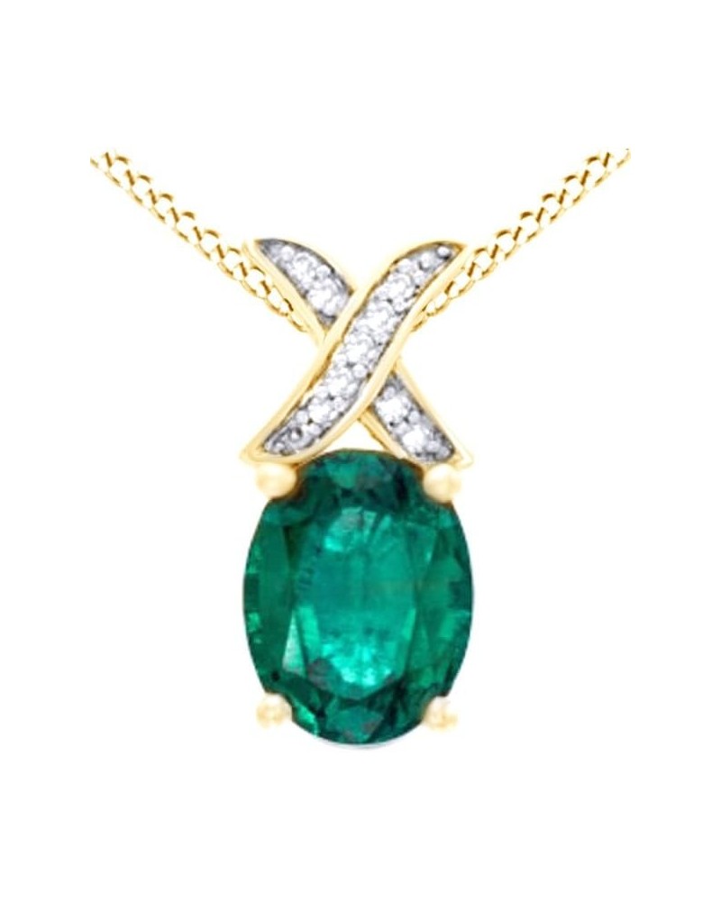 Jewel Zone US Oval Simulated Green Emerald & Natural Diamond X Pendant Necklace in 14K Gold Over Sterling Silver yellow-gold-...