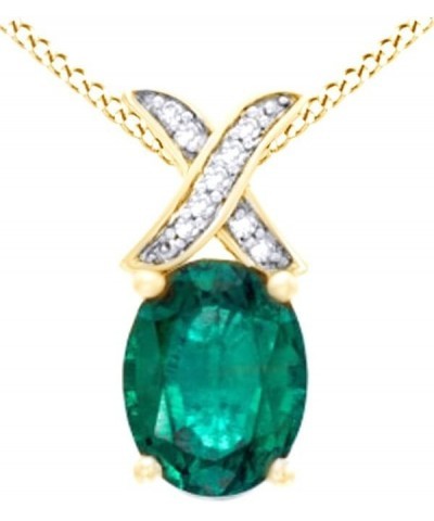 Jewel Zone US Oval Simulated Green Emerald & Natural Diamond X Pendant Necklace in 14K Gold Over Sterling Silver yellow-gold-...