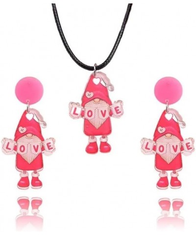 Hot Pink Valentine Jewelry Set Dwarf Earrings Dwarf Necklace Cat Earrings Cat Necklace Love Earrings Love Necklace Valentine'...