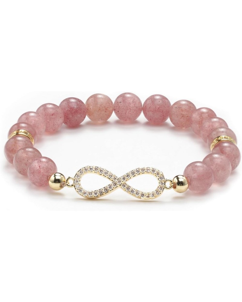 Infinity Symbol Pendant Women's Bracelet 8mm Natural Stone Beaded Bracelets for Women Pink $9.17 Bracelets