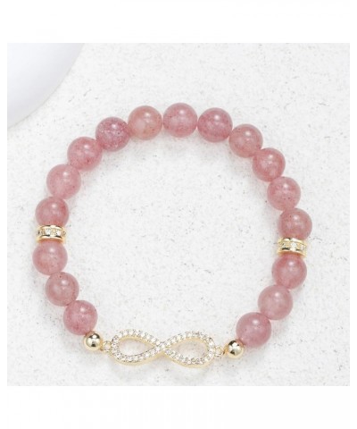 Infinity Symbol Pendant Women's Bracelet 8mm Natural Stone Beaded Bracelets for Women Pink $9.17 Bracelets