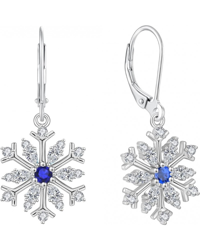 Snowflake Leverback Dangle Drop Earrings 925 Sterling Silver Cubic Zirconia Earrings Winter Party Flower Snowflake Christmas ...