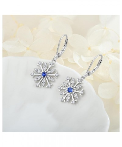 Snowflake Leverback Dangle Drop Earrings 925 Sterling Silver Cubic Zirconia Earrings Winter Party Flower Snowflake Christmas ...