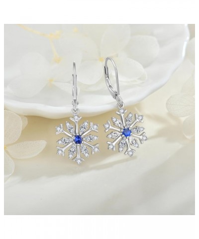 Snowflake Leverback Dangle Drop Earrings 925 Sterling Silver Cubic Zirconia Earrings Winter Party Flower Snowflake Christmas ...