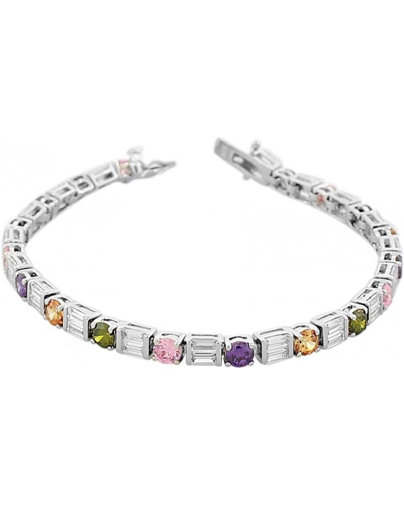 925 Sterling Silver Round Baguette White Multicolor CZ Classic Tennis Bracelet Multicolor $39.10 Bracelets