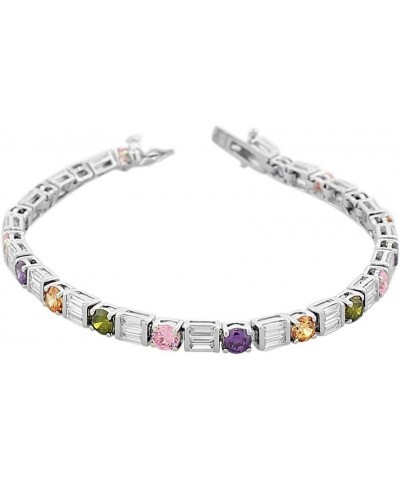 925 Sterling Silver Round Baguette White Multicolor CZ Classic Tennis Bracelet Multicolor $39.10 Bracelets